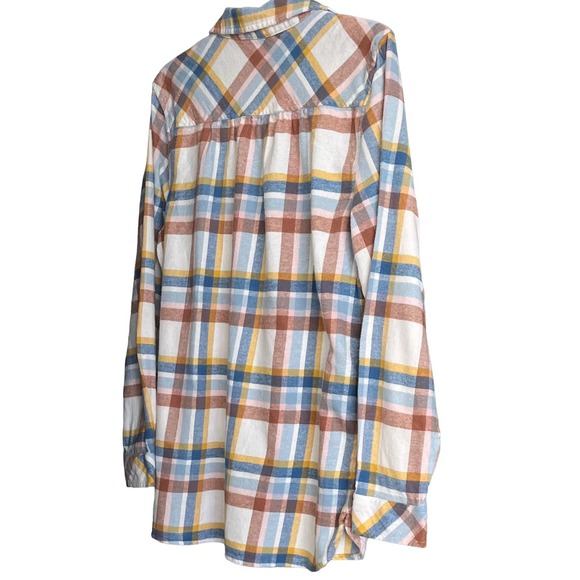 CROFT & BARROW LONG SLEEVE FLANNEL SHIRT, WOMENS, L, BLUE BRN PINK YELLOW PLAID - Picture 3 of 11